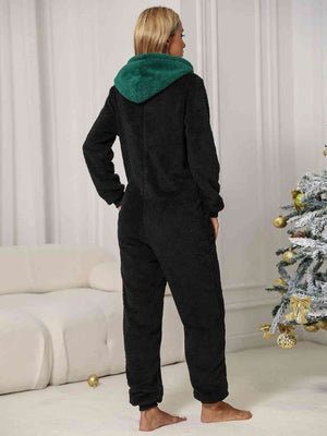 POM-POM TRIM ZIP FRONT HOODED LOUNGE JUMPSUIT - Evolve Elegance Boutique