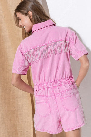 WASHED DENIM OVERALL ROMPER - Evolve Elegance Boutique