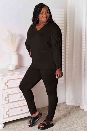 BASIC BAE FULL SIZE V-NECK SOFT RAYON LONG SLEEVE TOP AND PANTS LOUNGE SET - Evolve Elegance Boutique