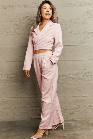 LAPEL COLLAR LONG SLEEVE TOP AND PANTS SET - Evolve Elegance Boutique