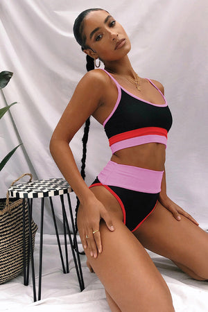 COLOR BLOCK SPAGHETTI STRAP TWO-PIECE SWIM SET - Evolve Elegance Boutique