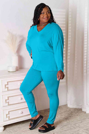 BASIC BAE FULL SIZE V-NECK SOFT RAYON LONG SLEEVE TOP AND PANTS LOUNGE SET - Evolve Elegance Boutique