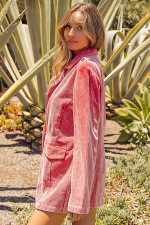 BIBI RIBBED BUTTON UP LONG SLEEVE BLAZER - Evolve Elegance Boutique