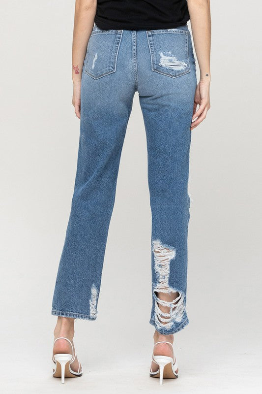 SUPER HIGH RISE TATTERED ANKLE STRAIGHT - Evolve Elegance Boutique
