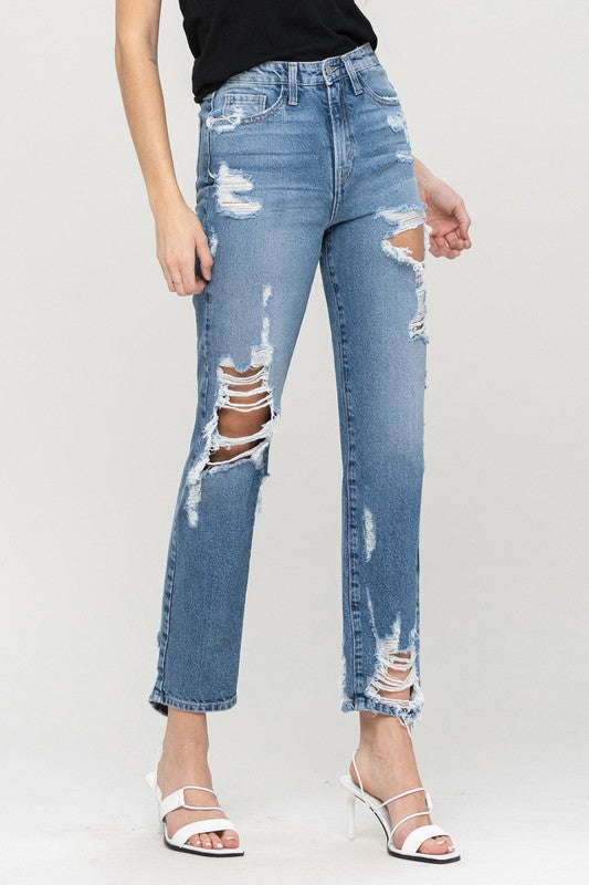 SUPER HIGH RISE TATTERED ANKLE STRAIGHT - Evolve Elegance Boutique