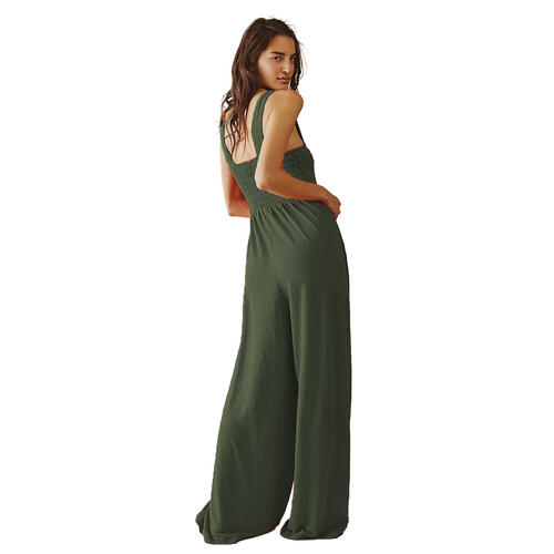 SMOCKED WIDE STRAP JUMPSUIT - Evolve Elegance Boutique