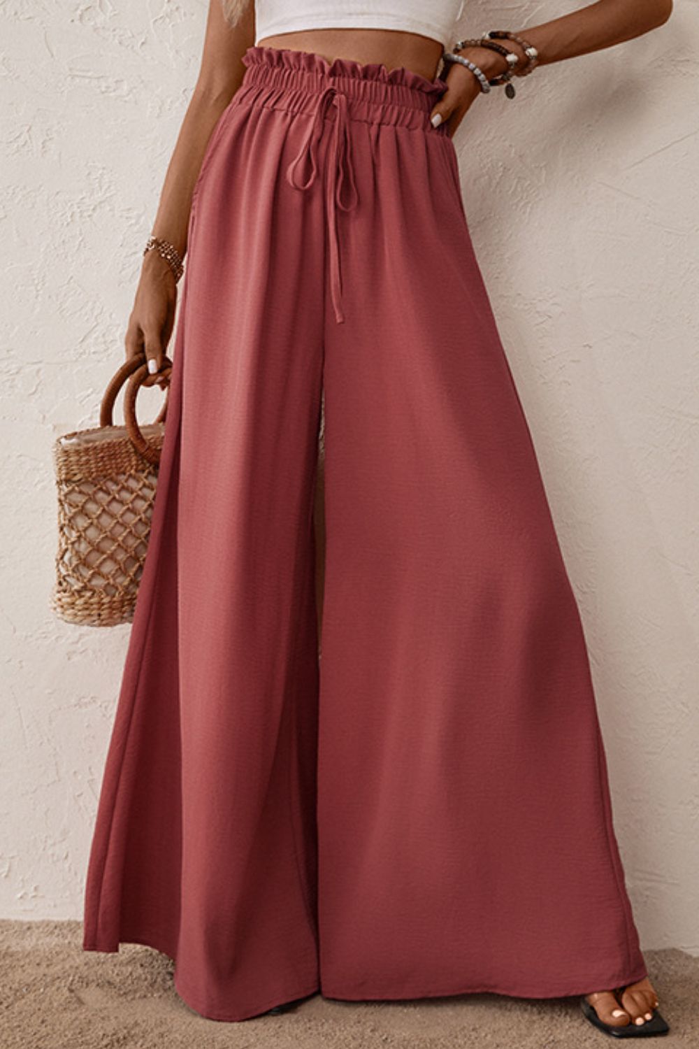 SMOCKED PAPERBAG WAIST WIDE LEG PANTS - Evolve Elegance Boutique