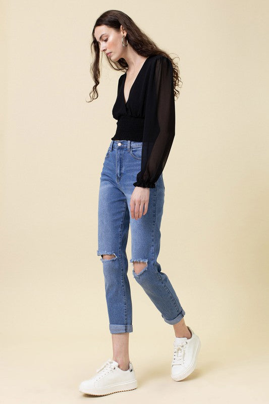 HIGH WAISTED BOYFRIEND JEANS - Evolve Elegance Boutique
