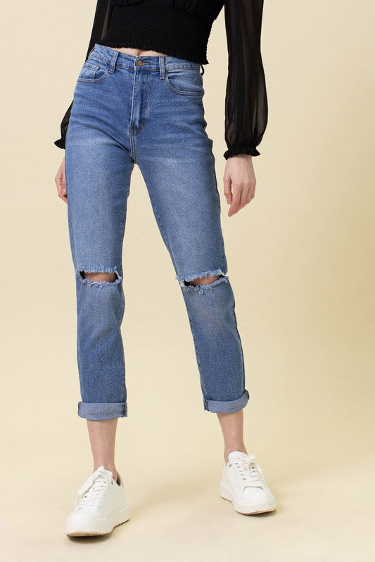 HIGH WAISTED BOYFRIEND JEANS - Evolve Elegance Boutique