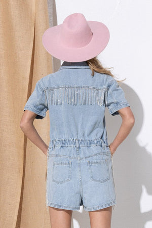 WASHED DENIM OVERALL ROMPER - Evolve Elegance Boutique