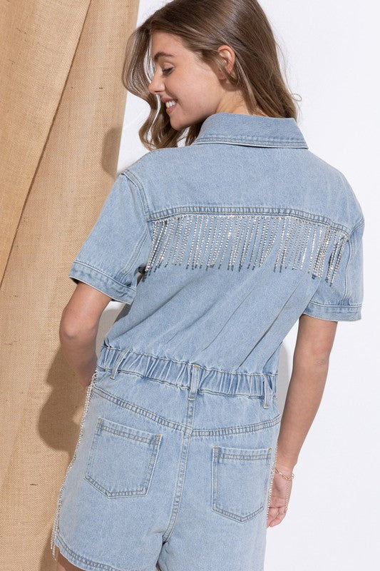 WASHED DENIM OVERALL ROMPER - Evolve Elegance Boutique