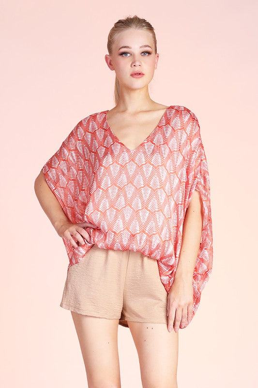 MONTREAL SATIN CHIFFON CAFTAN TOP WITH BACK BAND - Evolve Elegance Boutique