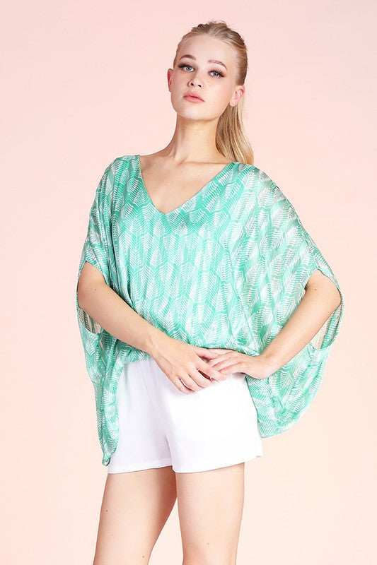 MONTREAL SATIN CHIFFON CAFTAN TOP WITH BACK BAND - Evolve Elegance Boutique