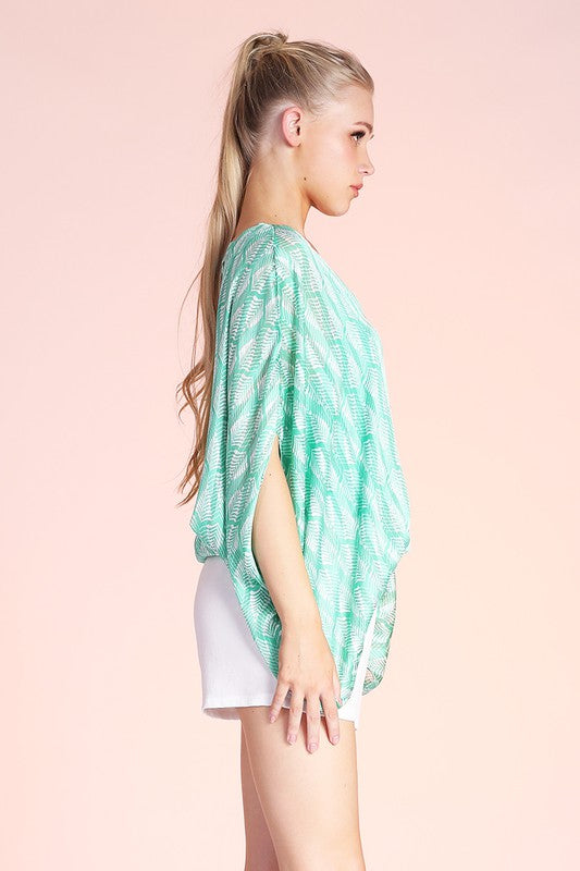 MONTREAL SATIN CHIFFON CAFTAN TOP WITH BACK BAND - Evolve Elegance Boutique