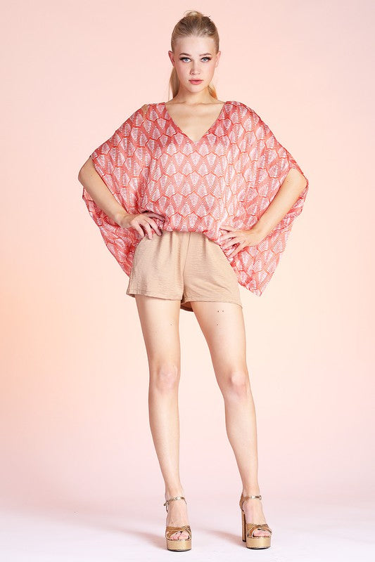 MONTREAL SATIN CHIFFON CAFTAN TOP WITH BACK BAND - Evolve Elegance Boutique