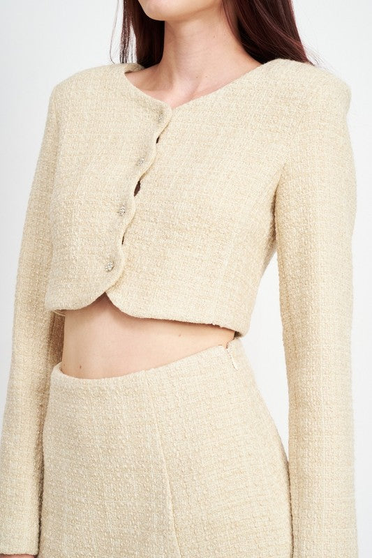 LONG SLEEVE BUTTON UP CROPPED TOP - Evolve Elegance Boutique