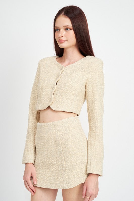 LONG SLEEVE BUTTON UP CROPPED TOP - Evolve Elegance Boutique