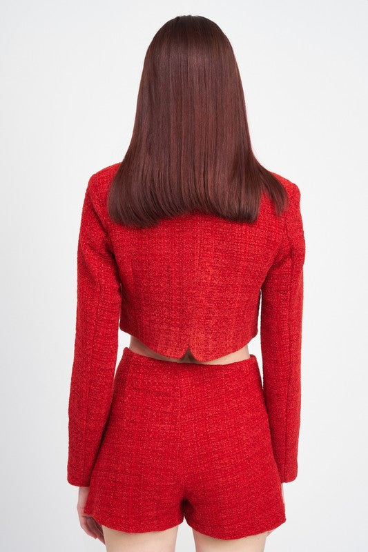 LONG SLEEVE BUTTON UP CROPPED TOP - Evolve Elegance Boutique