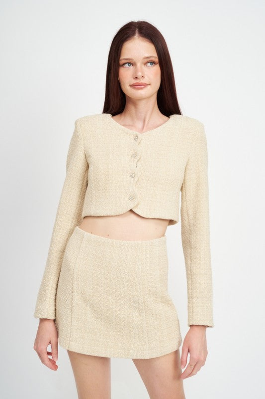 LONG SLEEVE BUTTON UP CROPPED TOP - Evolve Elegance Boutique