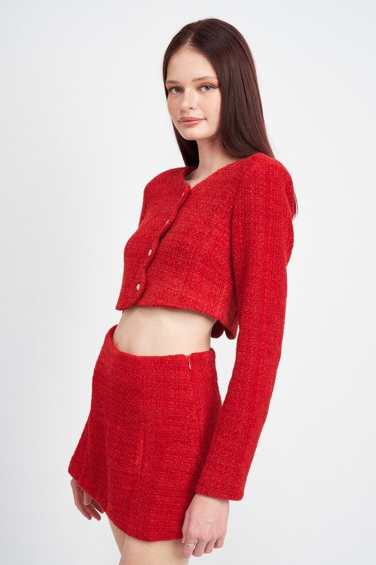 LONG SLEEVE BUTTON UP CROPPED TOP - Evolve Elegance Boutique