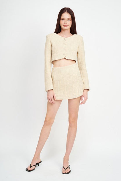 LONG SLEEVE BUTTON UP CROPPED TOP - Evolve Elegance Boutique