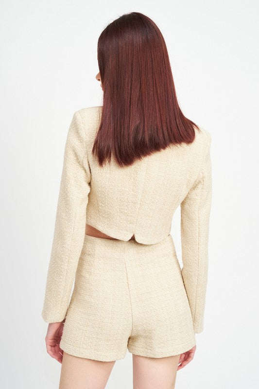 LONG SLEEVE BUTTON UP CROPPED TOP - Evolve Elegance Boutique