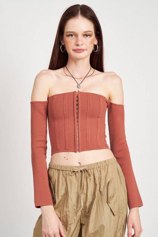 LONG SLEEVE OFF SHOULDER TOP - Evolve Elegance Boutique