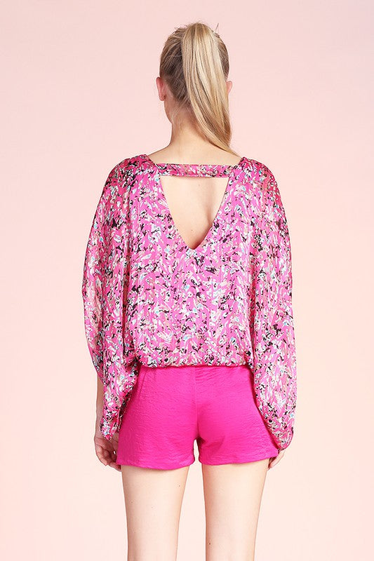 DITSY PIXEL CAFTAN TOP WITH BACK BAND - Evolve Elegance Boutique