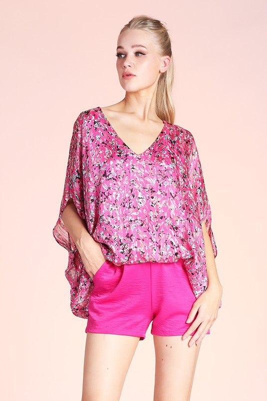 DITSY PIXEL CAFTAN TOP WITH BACK BAND - Evolve Elegance Boutique