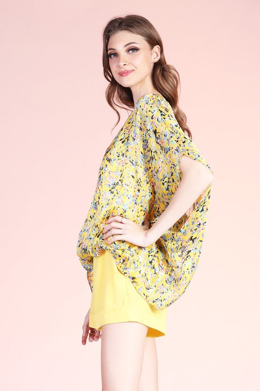 DITSY PIXEL CAFTAN TOP WITH BACK BAND - Evolve Elegance Boutique