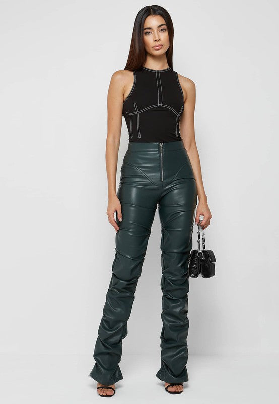 OLIVE LEATHER PANTS - Evolve Elegance Boutique