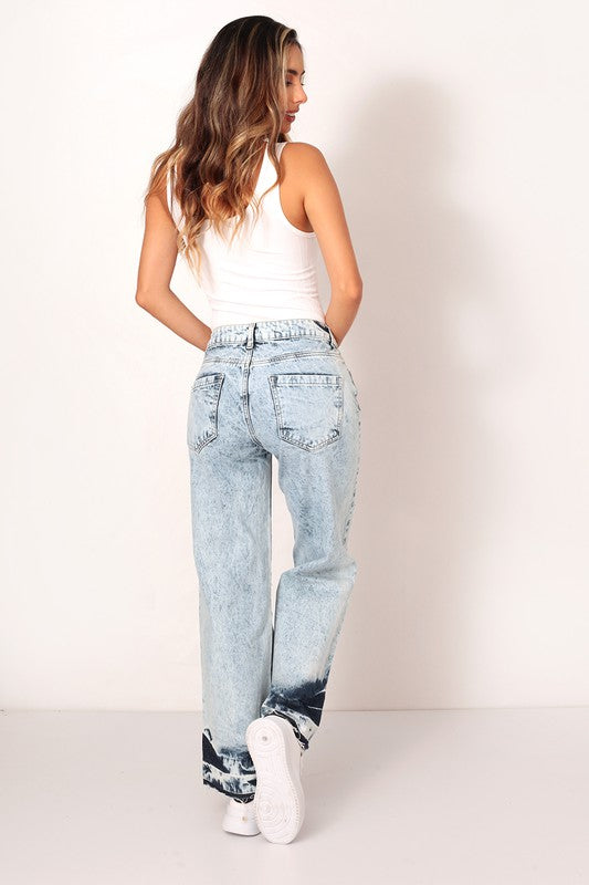 DISTRESSED ACID WASH RELEASED HEM WIDE LEG JEAN - Evolve Elegance Boutique