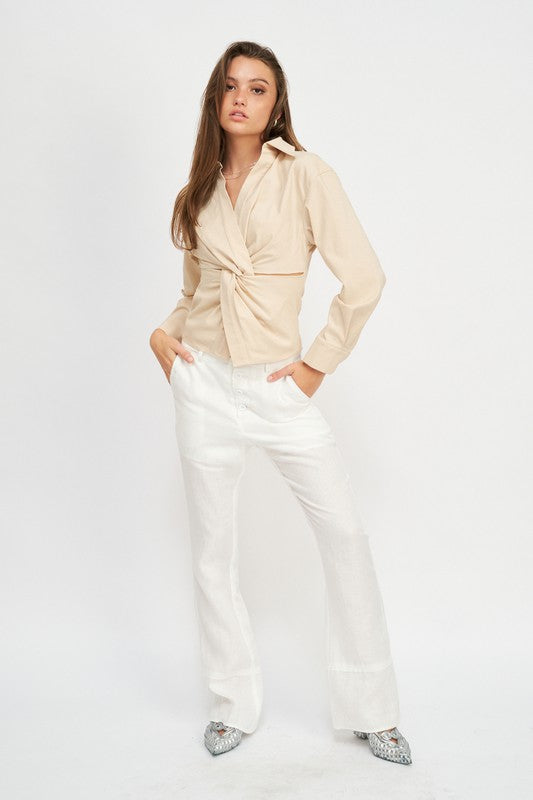 LONG SLEEVE TWIST FRONT TOP - Evolve Elegance Boutique