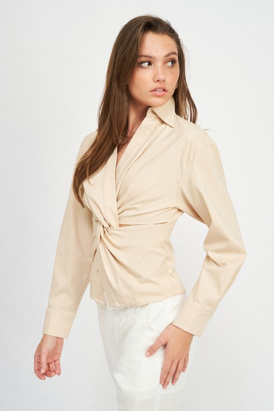 LONG SLEEVE TWIST FRONT TOP - Evolve Elegance Boutique