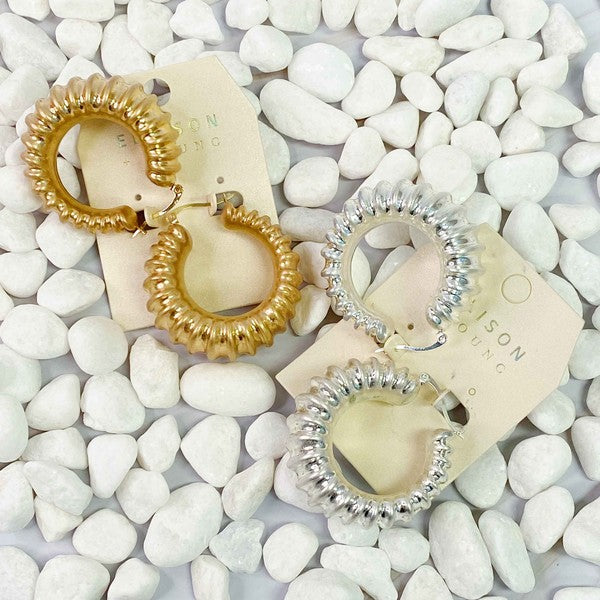 BOLD IN PLEATS HOOP EARRINGS - Evolve Elegance Boutique