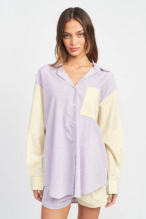 COLOR BLOCK BOYFRIEND SHIRT - Evolve Elegance Boutique