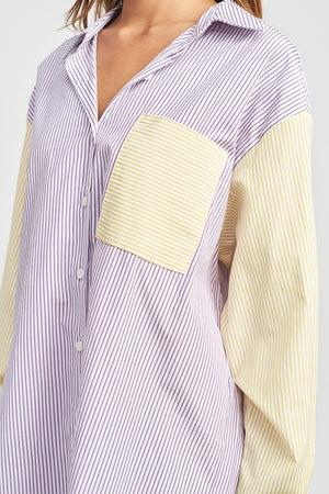 COLOR BLOCK BOYFRIEND SHIRT - Evolve Elegance Boutique