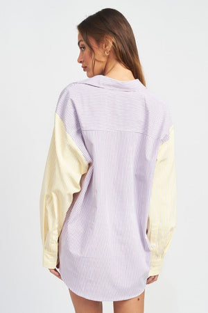 COLOR BLOCK BOYFRIEND SHIRT - Evolve Elegance Boutique