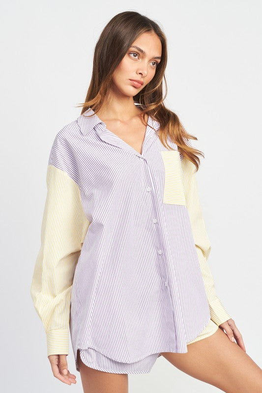 COLOR BLOCK BOYFRIEND SHIRT - Evolve Elegance Boutique