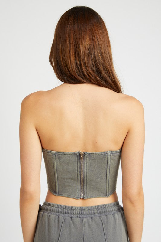 FRENCH TERRY STRAPLESS BUSTIER TOP - Evolve Elegance Boutique