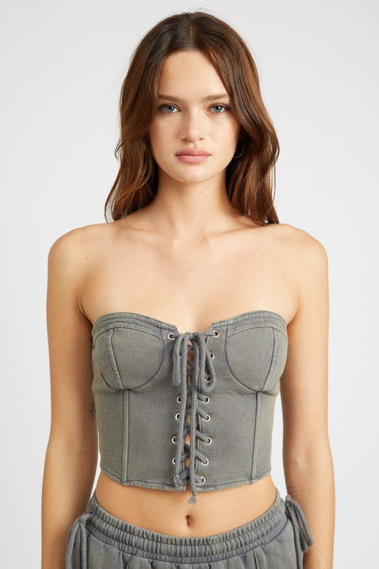 FRENCH TERRY STRAPLESS BUSTIER TOP - Evolve Elegance Boutique