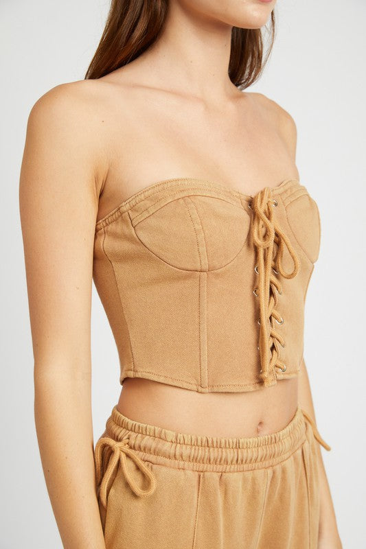 FRENCH TERRY STRAPLESS BUSTIER TOP - Evolve Elegance Boutique
