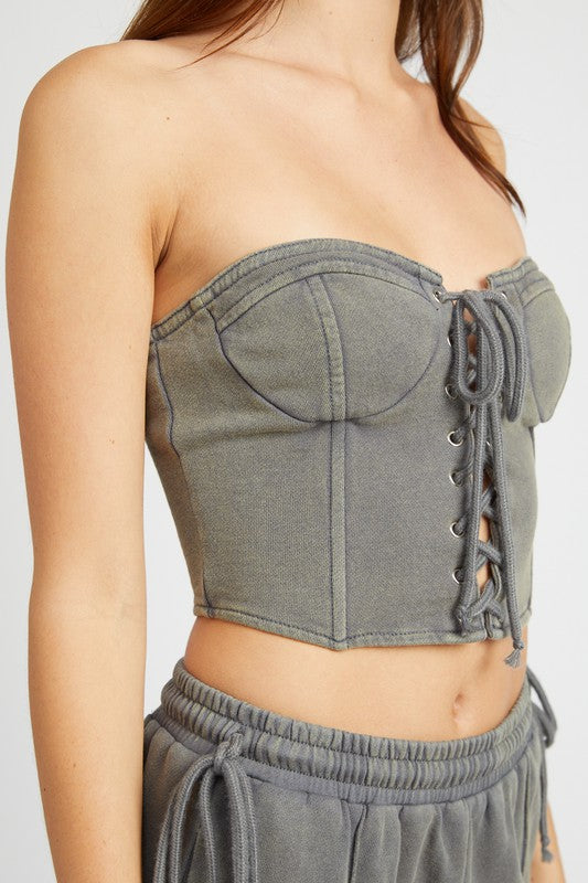 FRENCH TERRY STRAPLESS BUSTIER TOP - Evolve Elegance Boutique