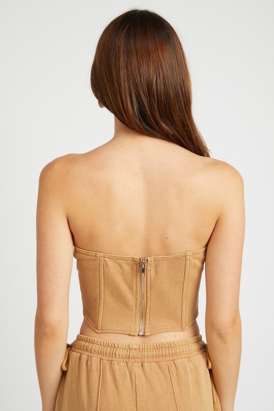 FRENCH TERRY STRAPLESS BUSTIER TOP - Evolve Elegance Boutique