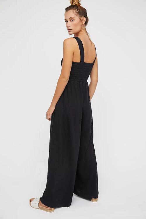 SMOCKED WIDE STRAP JUMPSUIT - Evolve Elegance Boutique