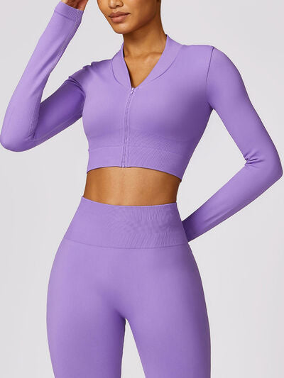 ZIP UP BASEBALL COLLAR OUTERWEAR AND HIGH WAIST PANTS ACTIVE SET - Evolve Elegance Boutique