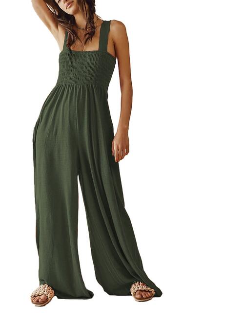 SMOCKED WIDE STRAP JUMPSUIT - Evolve Elegance Boutique