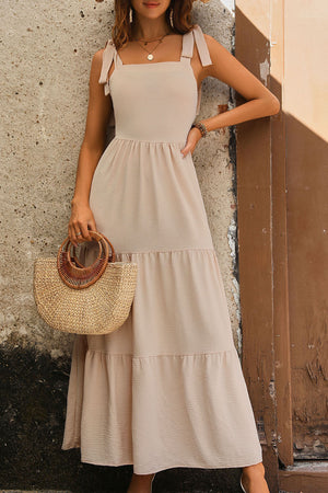 TIE SHOULDER SMOCKED TIERED DRESS - Evolve Elegance Boutique