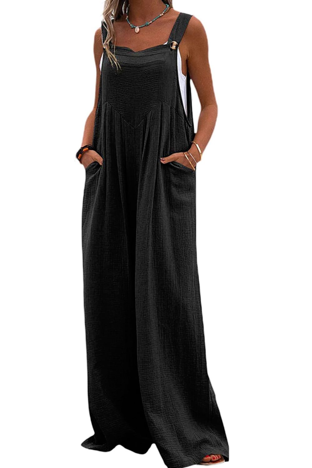 SLEEVELESS WIDE LEG JUMPSUIT WITH POCKETS - Evolve Elegance Boutique