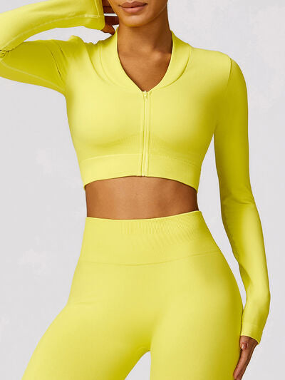 ZIP UP BASEBALL COLLAR OUTERWEAR AND HIGH WAIST PANTS ACTIVE SET - Evolve Elegance Boutique